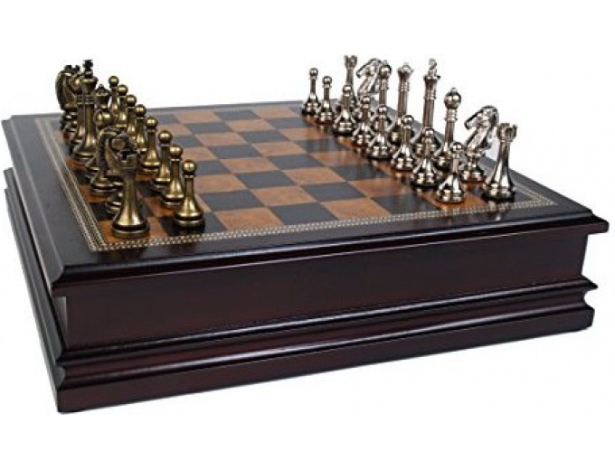 Metal Chess Set w/ Deluxe Wood Board