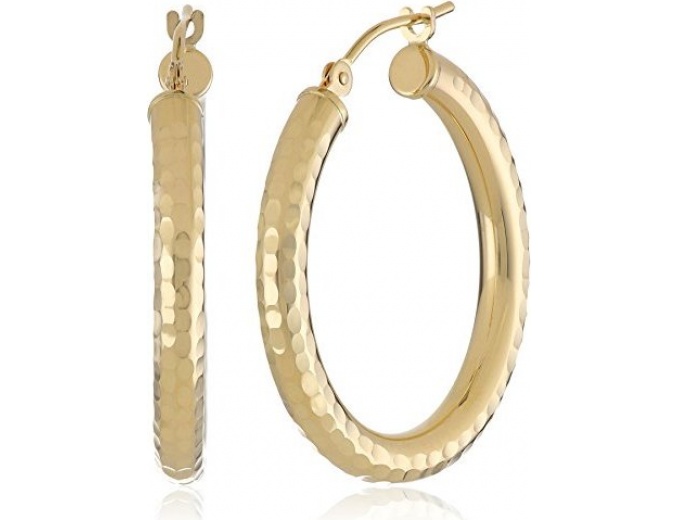 14k Yellow Gold Bright-Cut Hoop Earrings
