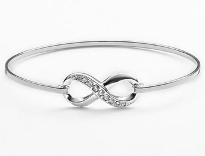 Silver-Plated Crystal Infinity Bangle Bracelet