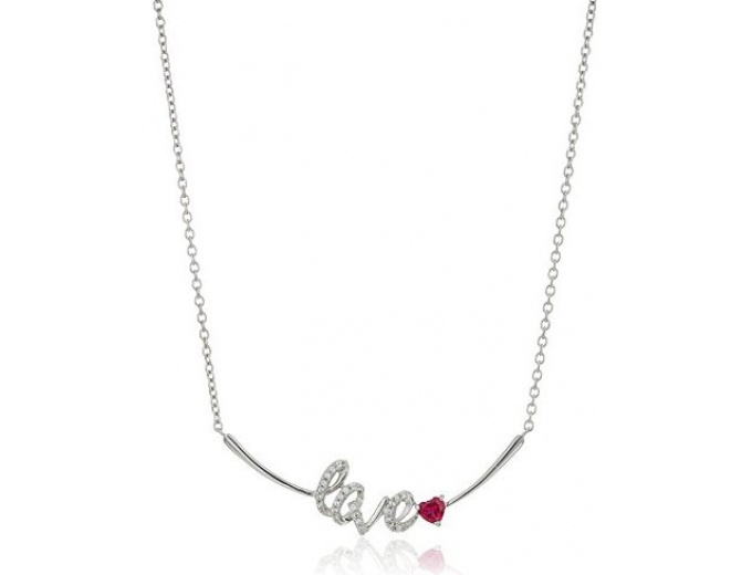Sterling Silver Ruby Heart and Sapphire Necklace