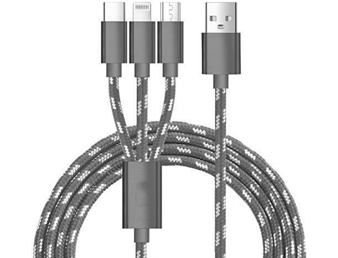 3-in-1 USB Cable, Lighting/Micro USB/Type C