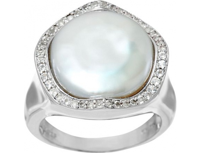 Cultured Pearl & White Topaz Sterling Ring