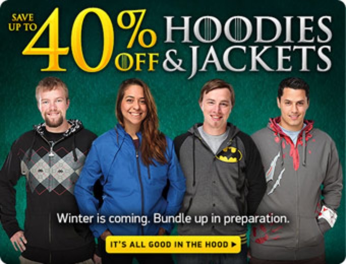 Up to 40% off Hoodies & Jackets at ThinkGeek