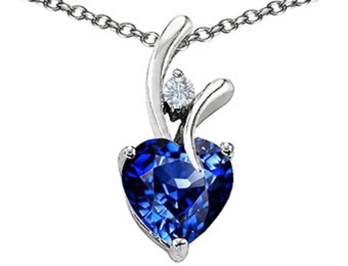 Star K Heart Shaped Created Sapphire Pendant