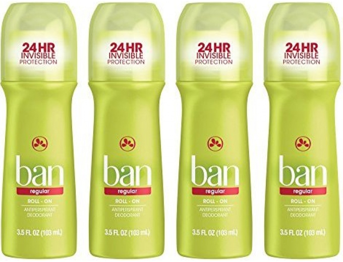 Ban Roll-On Deodorant, 3.5oz (Pack of 4)