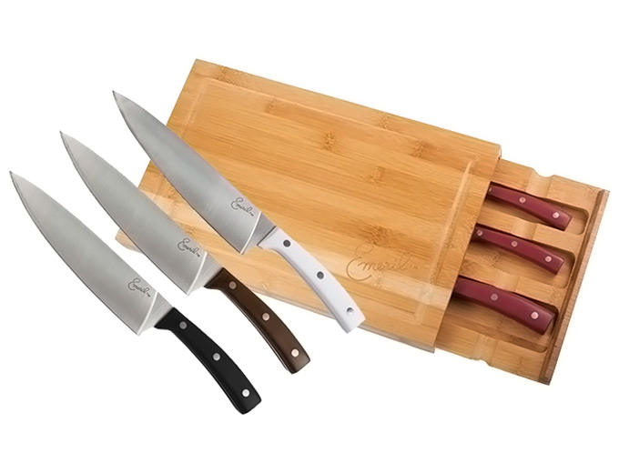 Emeril 3-Pc Knife & Bamboo Cutting Board Set