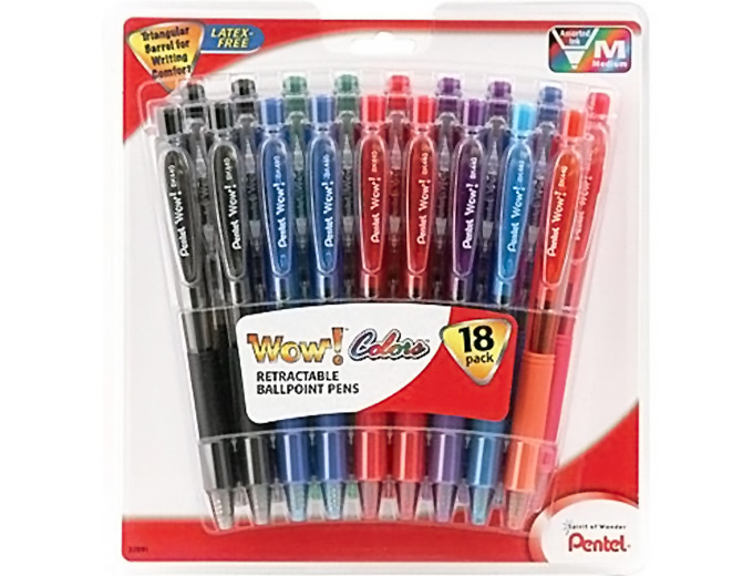 Pentel WOW Retractable Ballpoint Pens 18/Pack