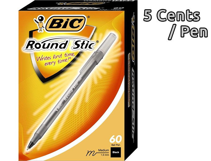 BIC Round Stic Ballpoint Pens 60/Box