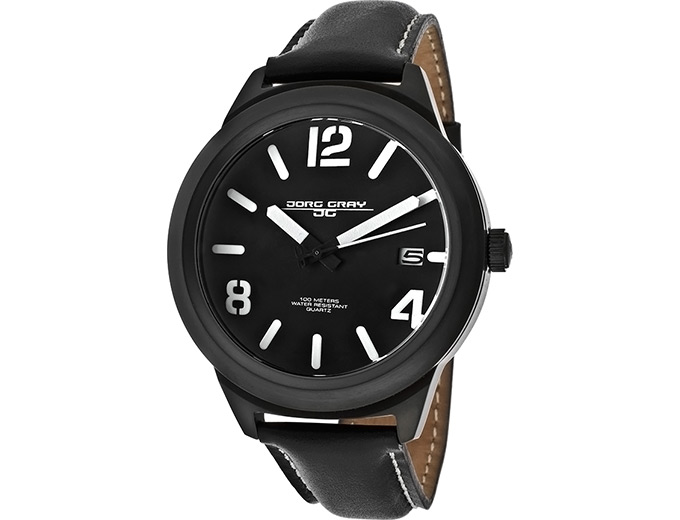 Jorg Gray Men's Black Leather Watch
