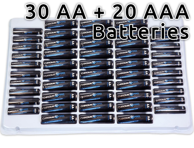 Chrome Pro 30 AA + 20 AAA Alkaline Batteries