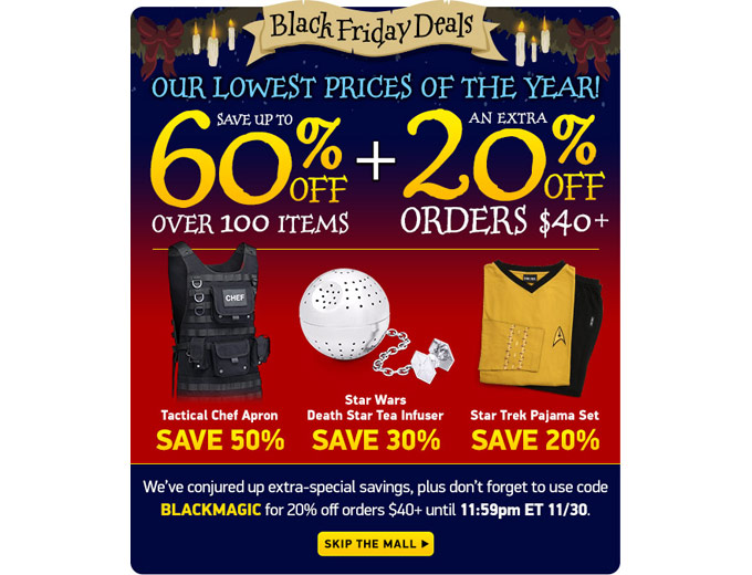 ThinkGeek Black Friday Deals - 60% off 100+ Items