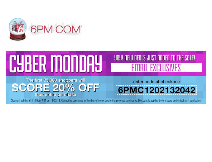 Extra 20% off Cyber Monday Coupon at 6PM.com