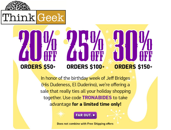 Save up to 30% off at ThinkGeek.com