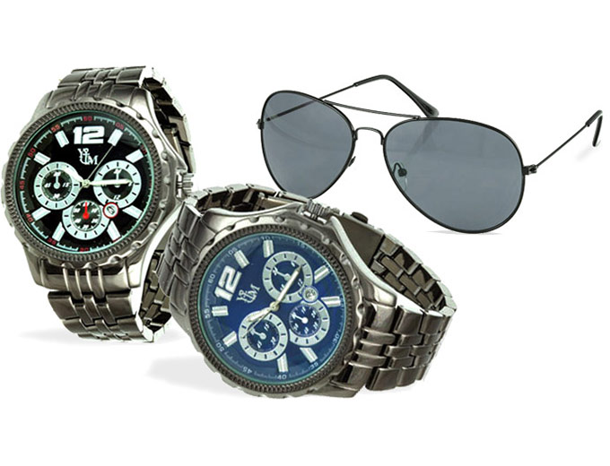 Yacht Men's Gunmetal Watch & Sunglasses