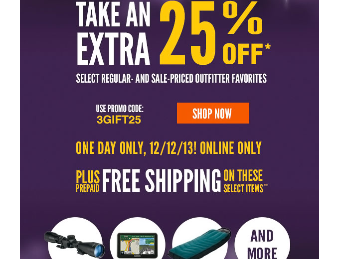 Extra 25% off Regular & Sale Items at Cabela's