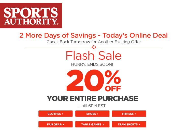 Sports Authority Flash Sale - 20% off