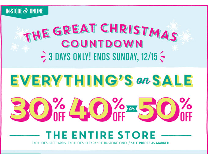 Save 30%, 40% or 50% off Everything at Old Navy