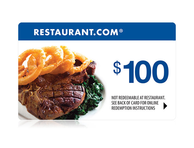 $100 Restaurant.com Gift Card for $19.99