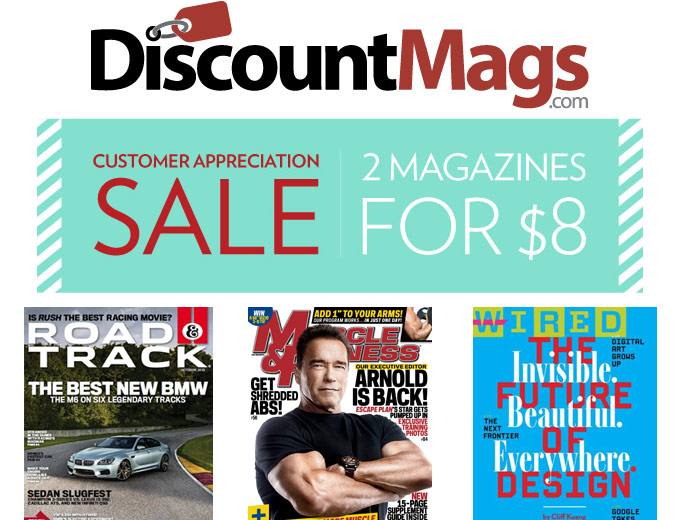 DiscountMags 2 Magazine Subscriptions for $8 Sale