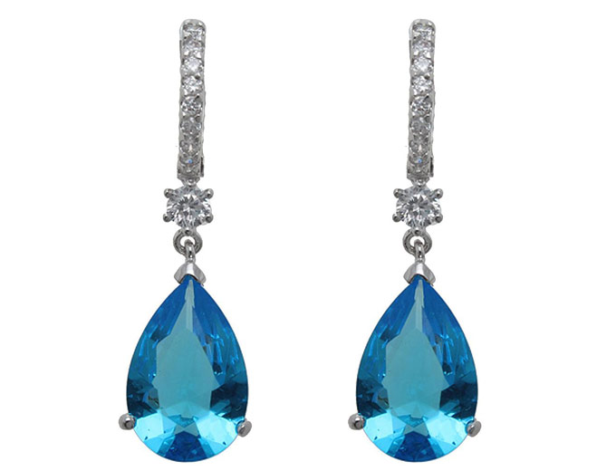 Blue Topaz Rhodium Plated Drop Earrings