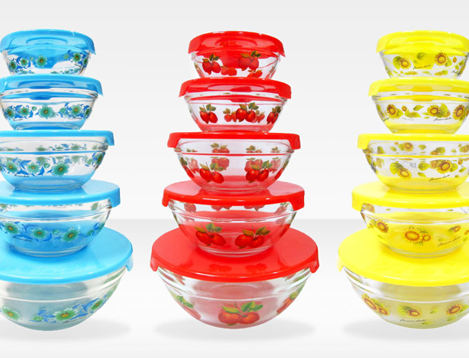 Set of 5 Glass Mixing Bowls with Lids