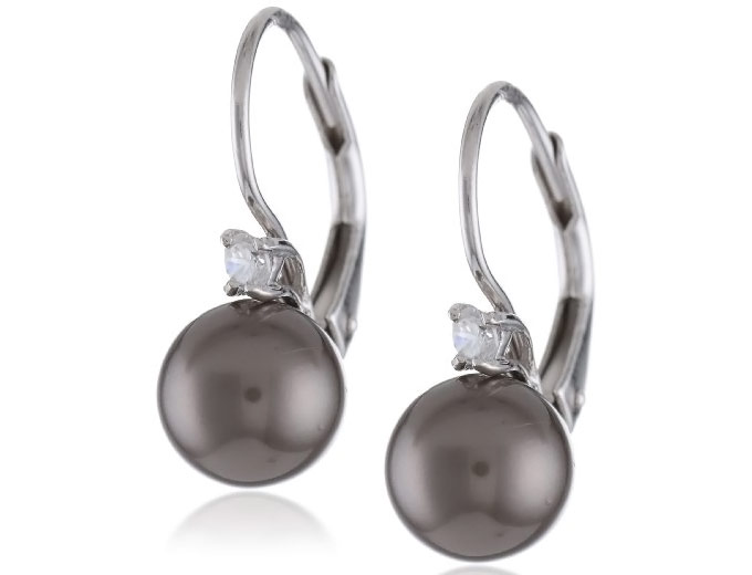 Sterling Silver Shell Pearl & CZ Earrings