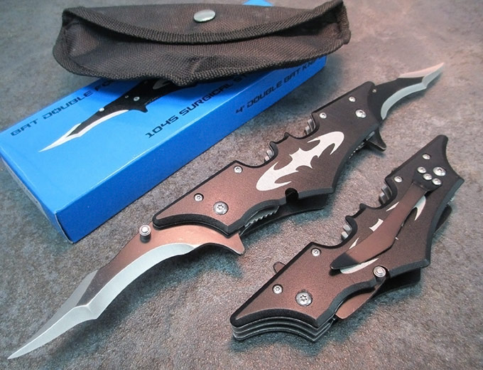 Black Dual Bat Blade Folding Knife