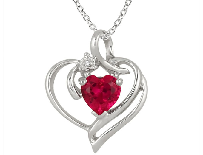 Sterling Silver Ruby and Diamond Pendant