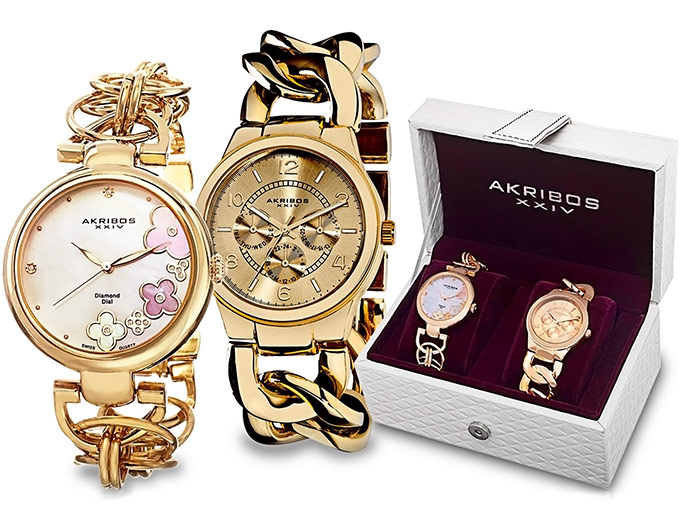 Akribos XXIV Gold Tone Watch Set