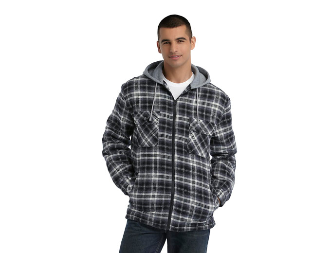 Basic Editions Men's Hooded Plaid Jacket
