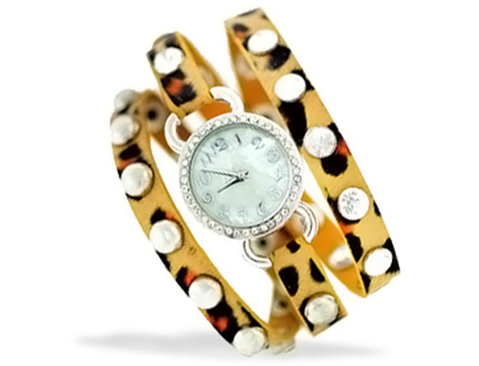 Rhinestone Studded Cheetah Print Watch