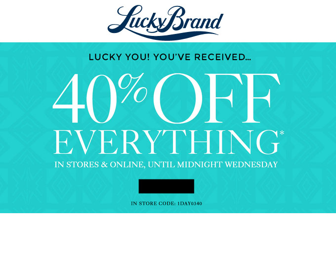 Extra 40% off Everything at Lucky Brand + Free Shipping
