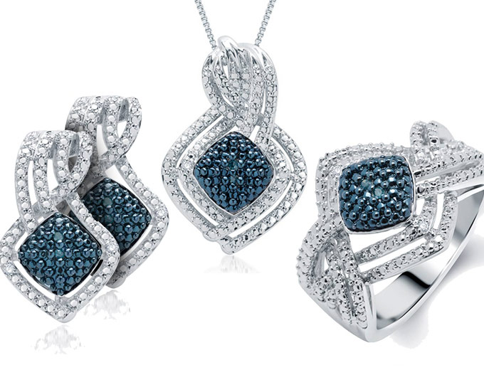 3-Piece White & Blue Diamond Jewelry Set
