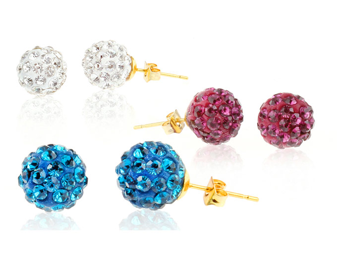 10K Gold-Plated Crystal Fireball Earrings