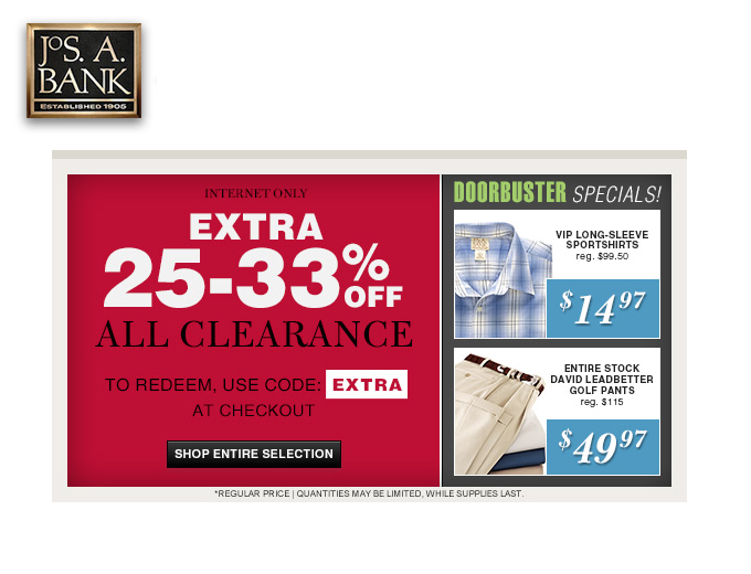 Extra 33% off All Clearance Items at Jos. A. Bank