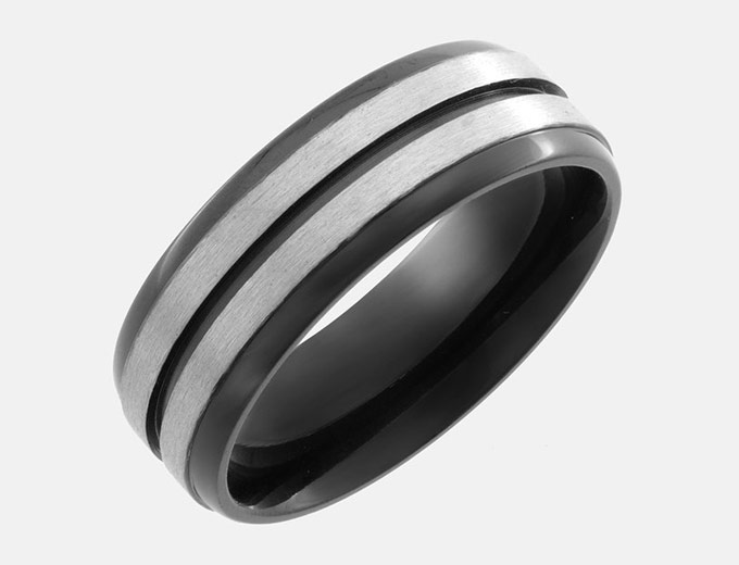 Brushed Black Titanium Ring w/ Double Band