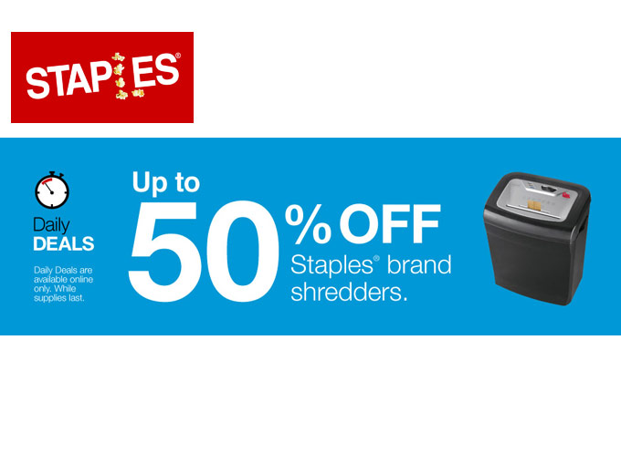 Up to 50% off Staples Brand Shredders