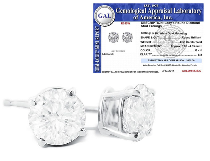 14K 1/2 Carat Certified Diamond Studs
