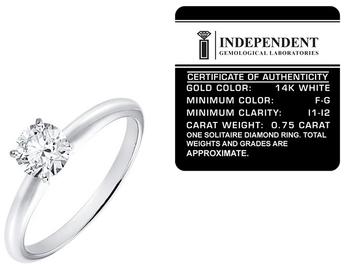 $2,269 off Certified 3/4 Carat Diamond 14K Ring