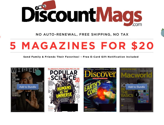 5 Magazine Subscriptions for $20