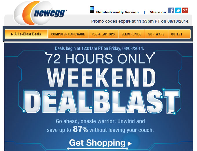 Newegg 72 Hour Weekend Dealblast - Up to 87% off