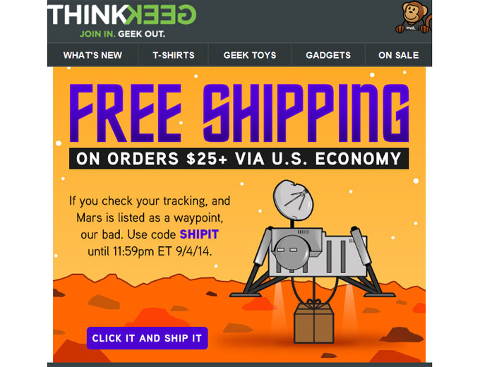 Get Free Shipping on Orders $25+ at ThinkGeek