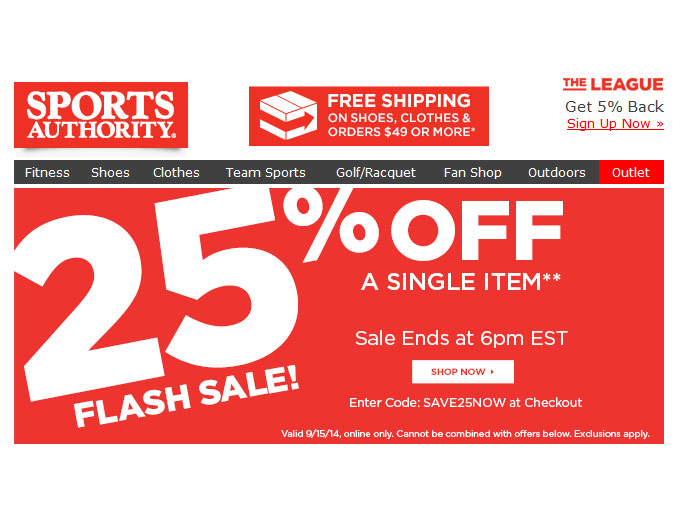 Sports Authority Flash Sale - Save 25% off