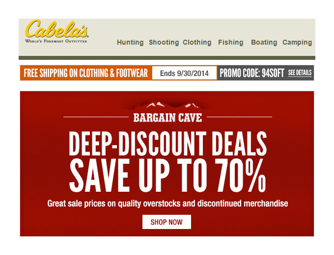 Save Up to 70% off Sporting Goods at Cabela's
