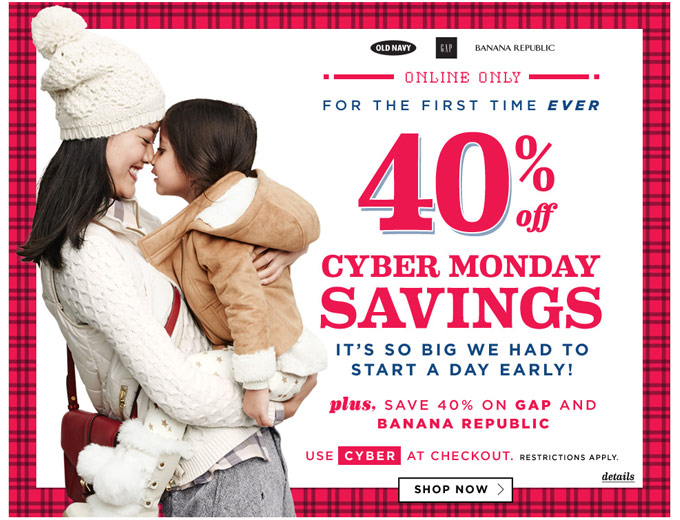 Old Navy Cyber Monday Deals - 40% off Everything