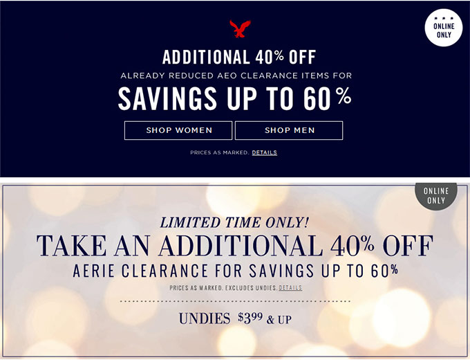 Additional 40% off AEO Clearance Sale