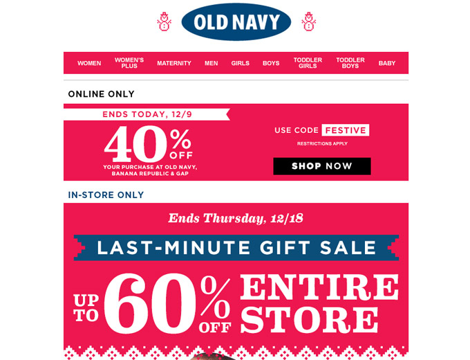 Old Navy Holiday Sale - Up 60% off Everything