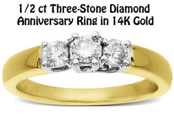 14K Gold .50ct Three-Stone Diamond Ring