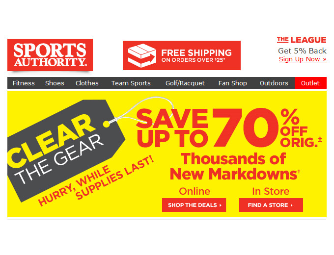 Save 70% off at Sports Authority