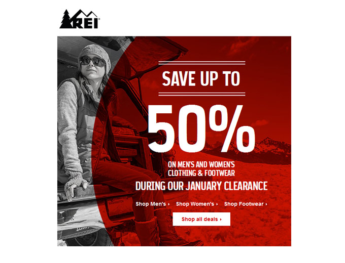 REI January Clearance Sale - Up to 50% off